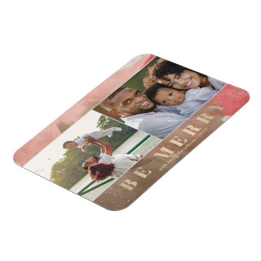 ピンクと金ゴールドメリーの抽象芸術複数写真 マグネット (左側)