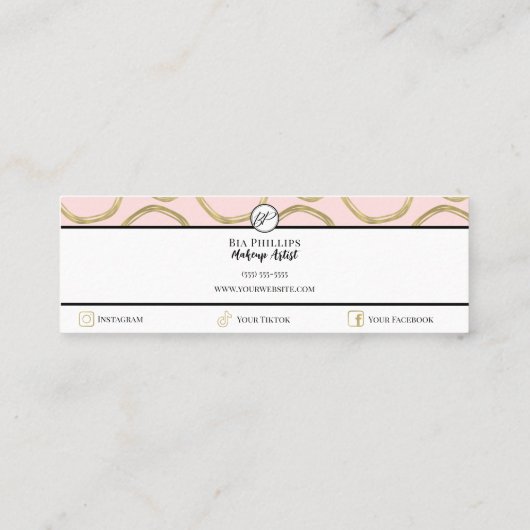 ピンクと金ゴールドモダンのグエレガントラム スキニー名刺 (裏面)