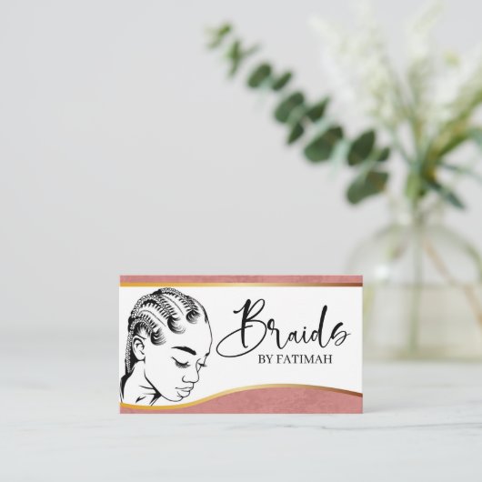 ピンクと金ゴールドモダンの毛編みサロン事業 名刺 (スタンド正面)