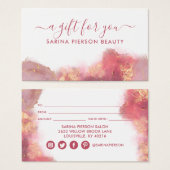 ピンクと金ゴールドモダンの水色ギフトカード (正面&裏面)