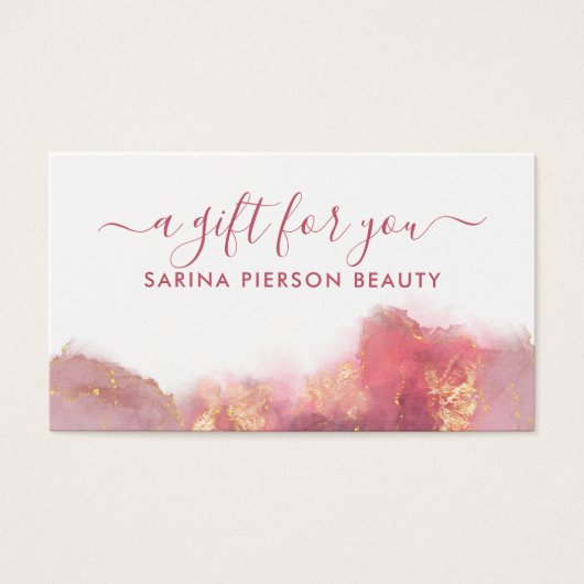 ピンクと金ゴールドモダンの水色ギフトカード (正面)