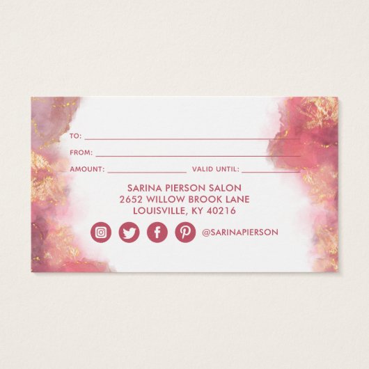 ピンクと金ゴールドモダンの水色ギフトカード (裏面)