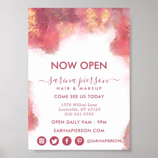 ピンクと金ゴールドモダンの液体インク事業 ポスター (正面)