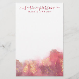 ピンクと金ゴールドモダンの液体水カラーインク 便箋