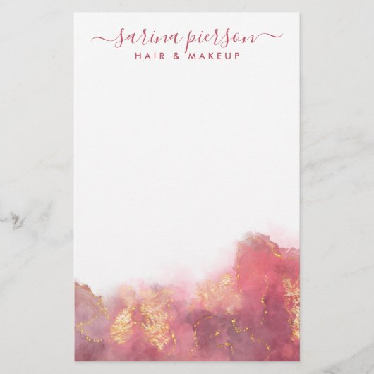 ピンクと金ゴールドモダンの液体水カラーインク 便箋 (正面)