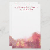 ピンクと金ゴールドモダンの液体水カラーインク 便箋 (正面/裏面)