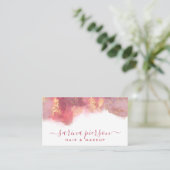 ピンクと金ゴールドモダンの液体水カラーインク 名刺 (スタンド正面)