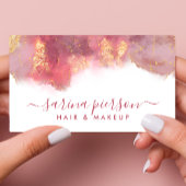 ピンクと金ゴールドモダンの液体水カラーインク 名刺