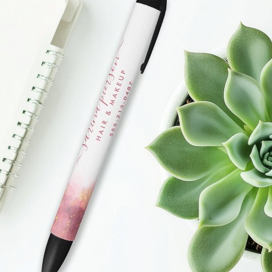 ピンクと金ゴールドモダンの液体水カラーインク 黒ボールペン