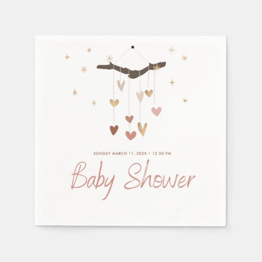 ピンクと金ゴールドモダンシンプルかわいいボホ赤ちゃんシャワー スタンダードカクテルナプキン (正面)