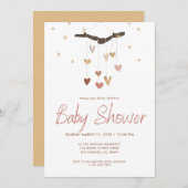 ピンクと金ゴールドモダンシンプルかわいいボホ赤ちゃんシャワー 招待状 (正面/裏面)