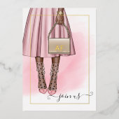 ピンクと金ゴールドモノグラムシックキンセアニラ 箔招待状 (正面)