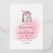 ピンクと金ゴールドモノグラムシックキンセアニラ 箔招待状 (裏面)