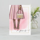 ピンクと金ゴールドモノグラムシックバチェロレッテ 箔招待状 (立ち正面)