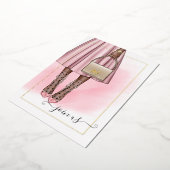 ピンクと金ゴールドモノグラムシックバチェロレッテ 箔招待状 (回転した状態)