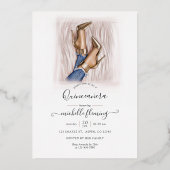 ピンクと金ゴールドモノグラムシックQuinceaneraホイルインバート 箔招待状 (裏面)