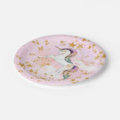 ピンクと金ゴールドユニコーンバースデーパーティー紙プレート ペーパープレート (アングル)