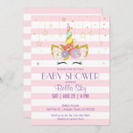 ピンクと金ゴールドユニコーンベビーシャワー招待状 招待状