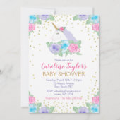 ピンクと金ゴールドユニコーンベビーシャワー招待状 招待状 (正面)