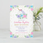 ピンクと金ゴールドユニコーンベビーシャワー招待状 招待状 (スタンド正面)