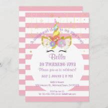 ピンクと金ゴールドユニコーン誕生日カード