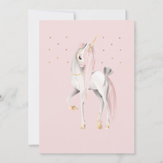 ピンクと金ゴールドユニコーン誕生日招待状マジカル 招待状 (裏面)