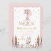 ピンクと金ゴールドユニコーン誕生日招待状マジカル 招待状 (正面/裏面)
