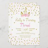 ピンクと金ゴールドユニコーン誕生日招待状 招待状 (正面/裏面)