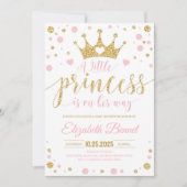 ピンクと金ゴールドリトルプリンセスベビーシャワー 招待状 (正面)