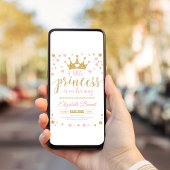 ピンクと金ゴールドリトルプリンセスベビーシャワー 招待状