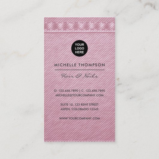 ピンクと金ゴールドリネンのファブリックの名刺 名刺 (裏面)