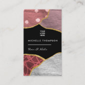 ピンクと金ゴールドリネンのファブリックの名刺 名刺 (正面)