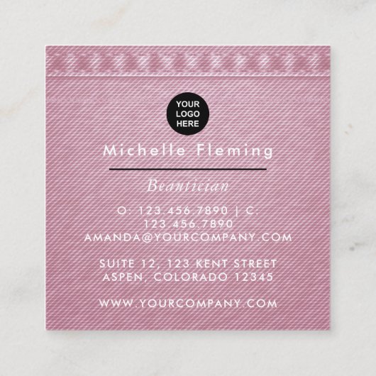 ピンクと金ゴールドリネンファブリックデニム スクエア名刺 (裏面)