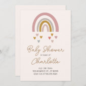 ピンクと金ゴールドレインボーミニマリスト赤ちゃんシャワー 招待状 (正面/裏面)