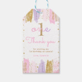 ピンクと金ゴールドレインボー1歳の誕生日のお願い ギフトタグ (正面)
