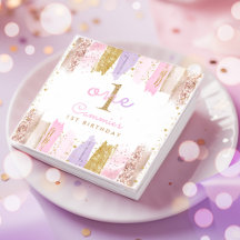 ピンクと金ゴールドレインボー1歳の誕生日パーティー