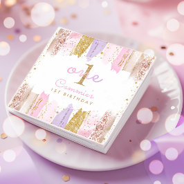 ピンクと金ゴールドレインボー1歳の誕生日パーティー スタンダードカクテルナプキン