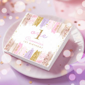 ピンクと金ゴールドレインボー1歳の誕生日パーティー スタンダードカクテルナプキン