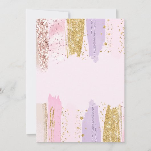 ピンクと金ゴールドレインボー1歳の誕生日パーティー 招待状 (裏面)