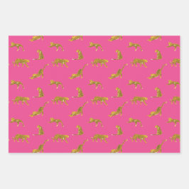 ピンクと金ゴールドレオパード ラッピングペーパーシート