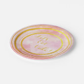 ピンクと金ゴールドレッツケ食べーキ紙プレート ペーパープレート (アングル)