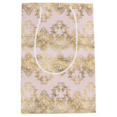 ピンクと金ゴールドレース ミディアムペーパーバッグ (正面)