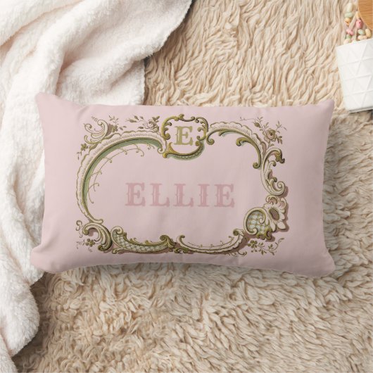 ピンクと金ゴールドヴィンテージバロックRococo名ピロー ランバークッション (ブランケット)
