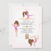 ピンクと金ゴールド体操の誕生日パーティーへの招待 招待状 (正面)