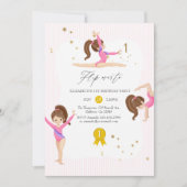 ピンクと金ゴールド体操第1誕生日パーティー 招待状 (正面)