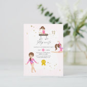 ピンクと金ゴールド体操12th誕生日パーティー ポストカード (スタンド正面)