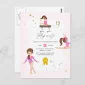 ピンクと金ゴールド体操12th誕生日パーティー ポストカード (正面/裏面)