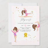ピンクと金ゴールド体操2nd誕生日パーティー写真 招待状 (正面)