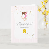 ピンクと金ゴールド体操4歳の誕生日 カード (黄色い花)