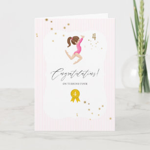 ピンクと金ゴールド体操4歳の誕生日 カード